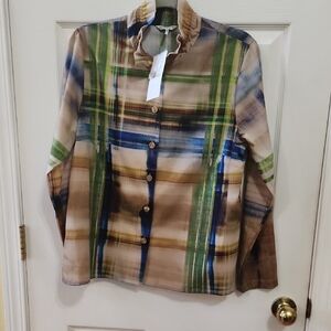 Foxcroft Multicolor Plaid Ruffled Blouse